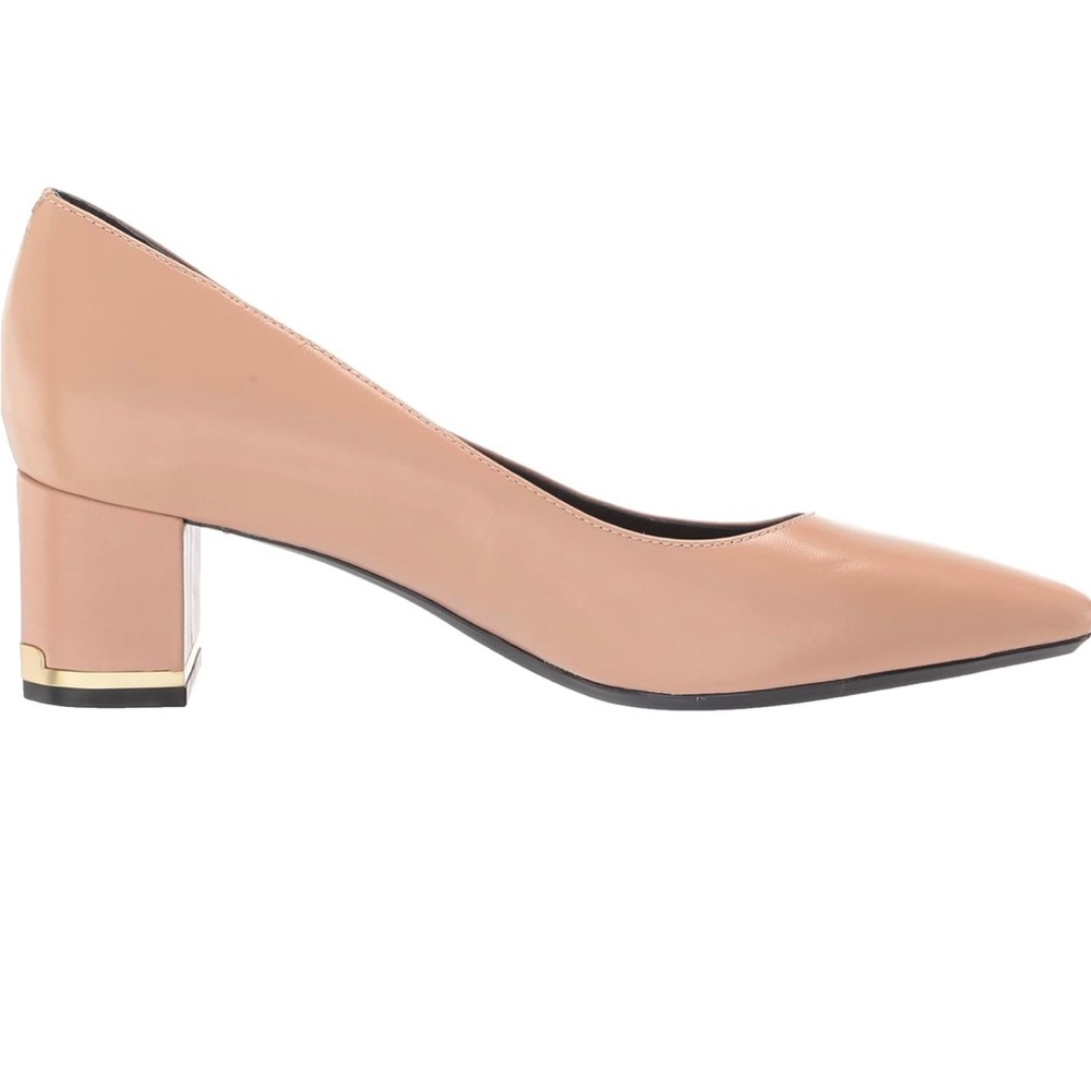 NIB Calvin Klein Nita Leather Heeled Pumps sz 6.5 Nude  Desert Sand - Picture 3 of 14